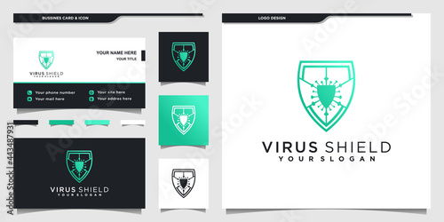Elegant minimalist virus shield logo with modern and fress concept, Premium vektor