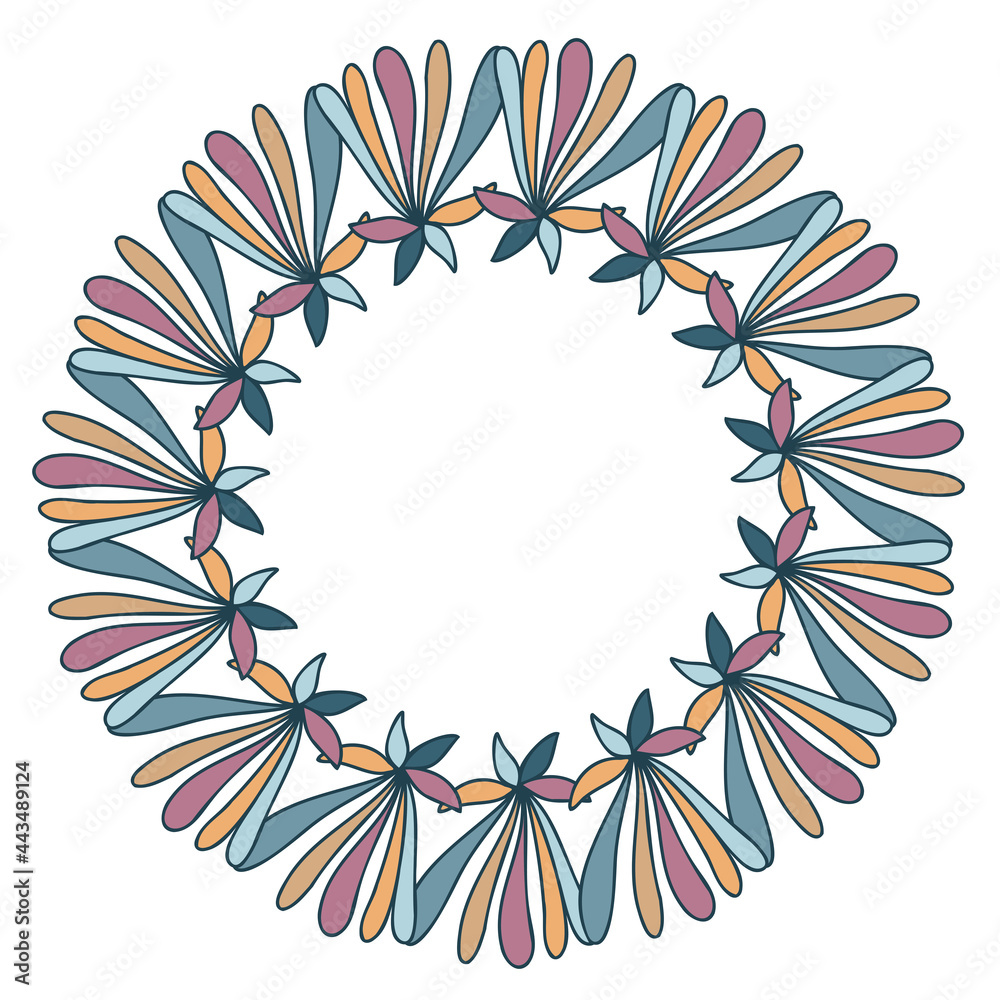 Vector isolated design botanical cute garland floral vignette of abstract flowers