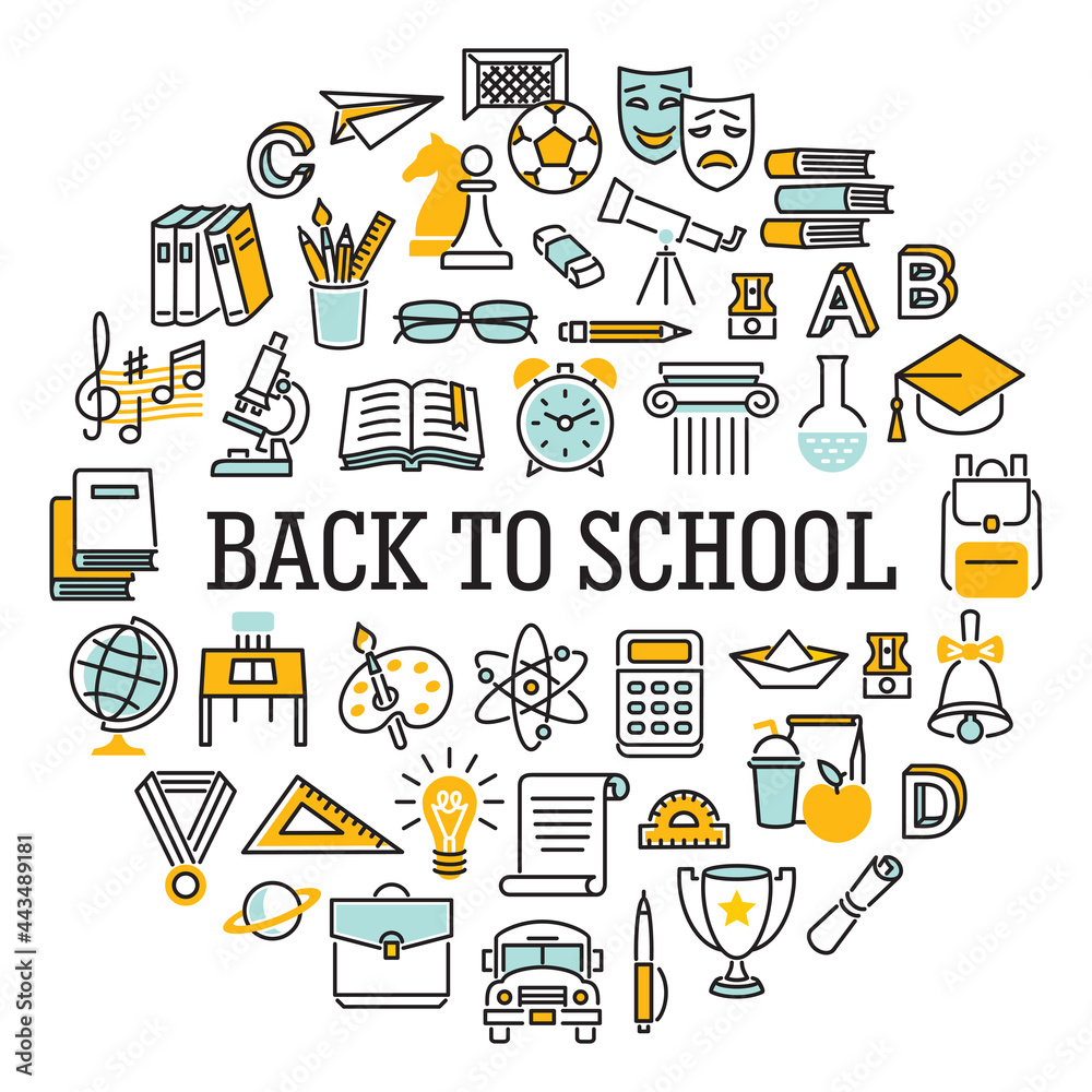Circle school education icon set Circle school education icon set