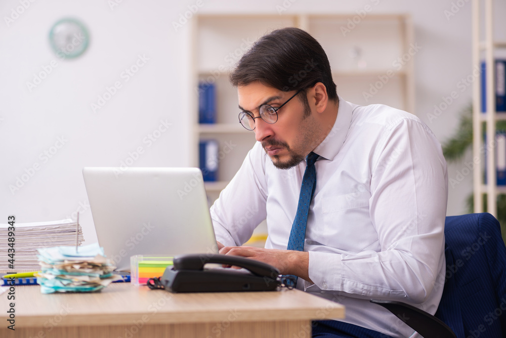 Young male bookkeeper in budget planning concept Young male bookkeeper in budget planning concept