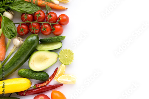 Fresh organic vegetables for a healthy vegan diet. Flatlay  vegetable background