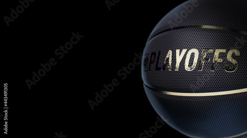 basketball playoffs. rotating basketball on black background. Luma matte. seamless loop photo