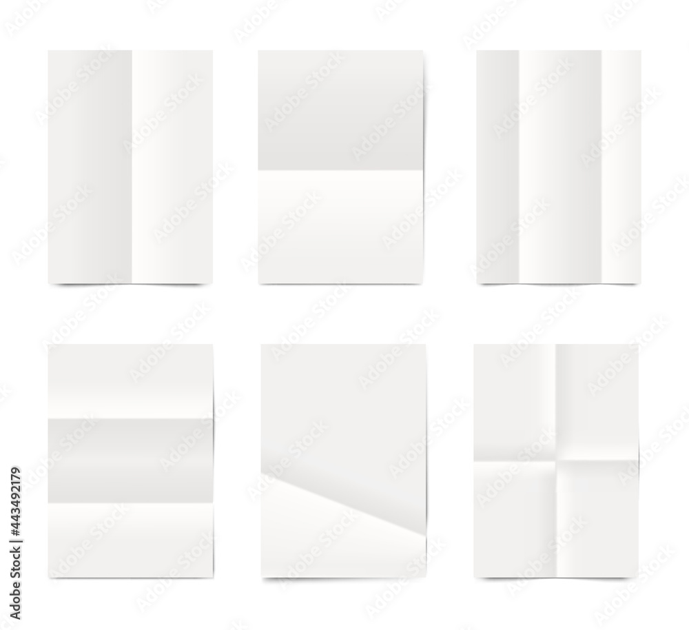 Collection of folded sheets paper vector illustration. Clear rumpled or creased pages Collection of folded sheets paper vector illustration. Clear rumpled or creased pages