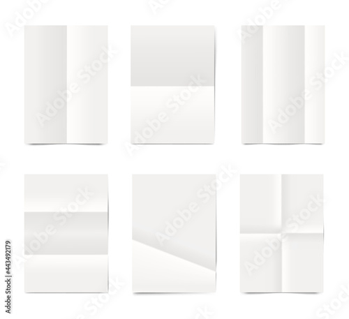 Collection of folded sheets paper vector illustration. Clear rumpled or creased pages © Aleksandr