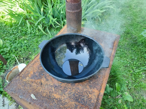 Kazan in thought stands on the stove