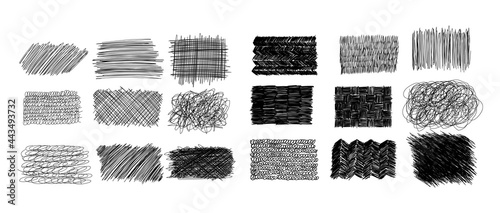 Ink pen scrawl collection - various rectangular shapes of hand drawn scribble line drawings.