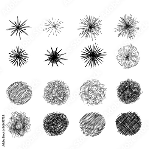 Ink pen round scrawl collection - various round shapes of hand drawn scribble line drawings.