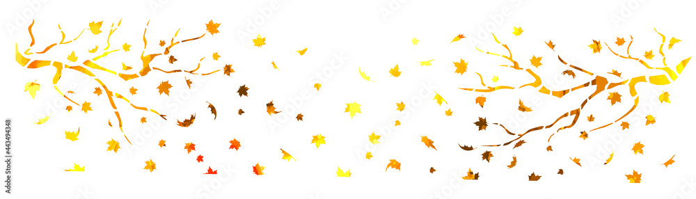 A bare tree is autumn with falling yellow leaves. Vector illustration