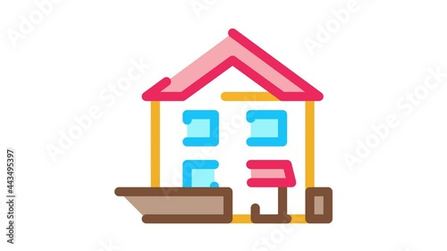 House Building Icon Animation. color House Building animated icon on white background photo