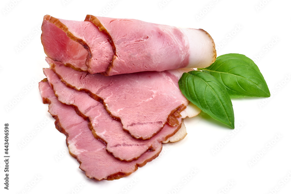 Sliced Smoked pork, isolated on white background. High resolution image. Sliced Smoked pork, isolated on white background. High resolution image.