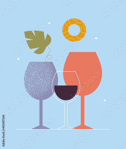 Abstract modern poster of wine glass. Cocktail, alcohol beverage. Wine tasting concept. Invitation template for an event, festival. Graphic design for restaurant, bar. Isolated vector illustration