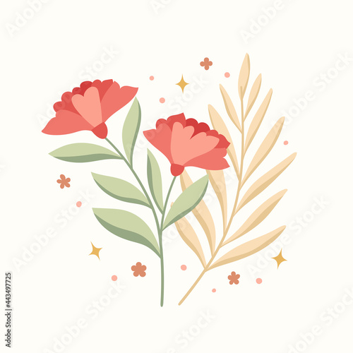 Vector floral elements design. Cute illustration with leaves. Modern template for social media, print, product, emblem.
