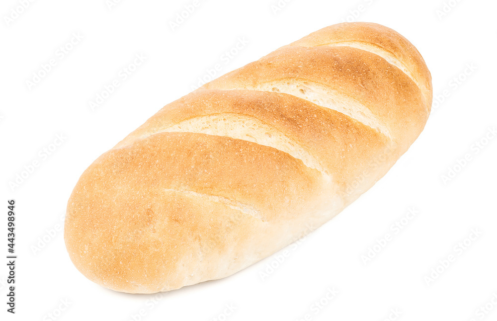 wheat long loaf isolated on white background. white bread stick cut out
