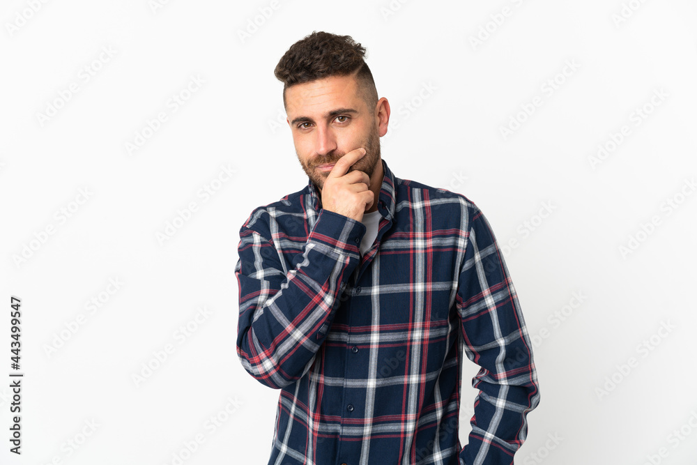 Caucasian man isolated on white background thinking Caucasian man isolated on white background thinking