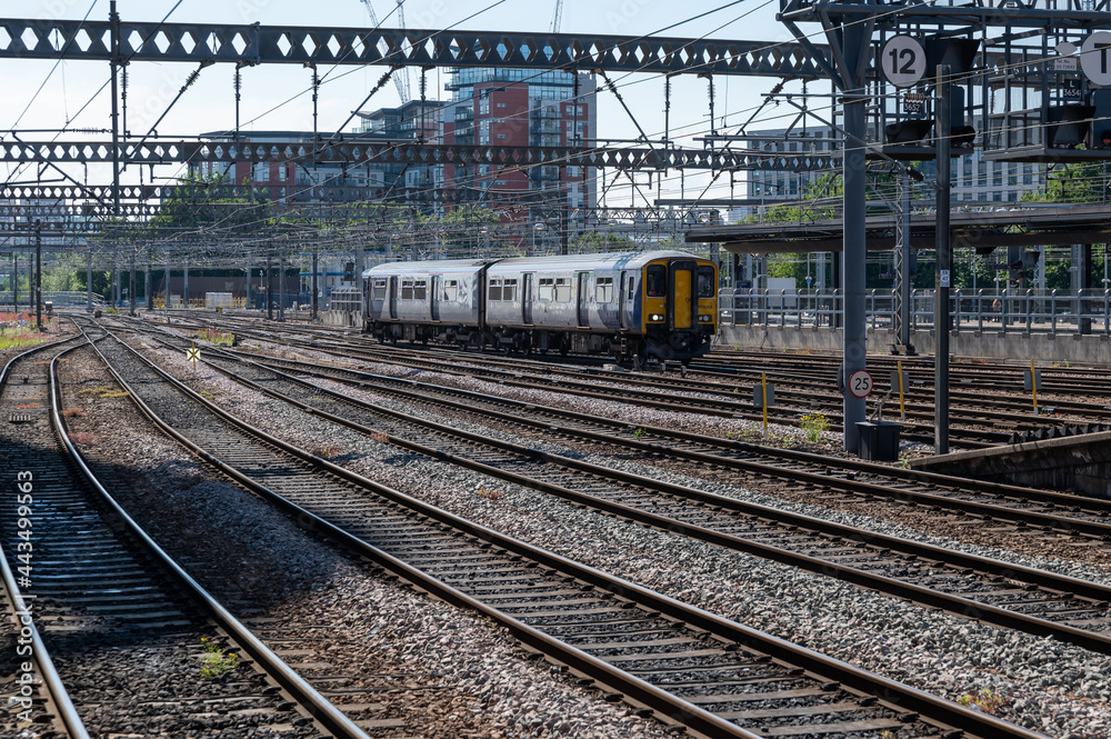 Class 150 train arriving into Leeds railway station