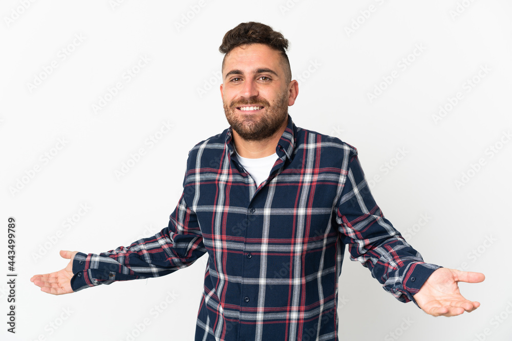 Caucasian man isolated on white background happy and smiling Caucasian man isolated on white background happy and smiling