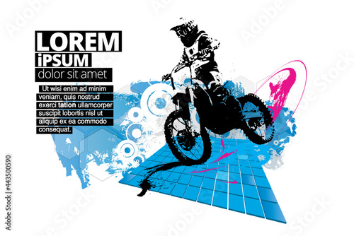 Man riding motobike, extreme sport racing, vector illustration