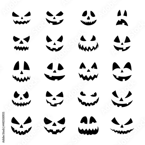 Scary pumpkin smiles. Halloween set with faces.