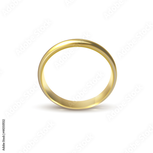 Realistic gold wedding ring isolated on white background symbol of love and marriage.