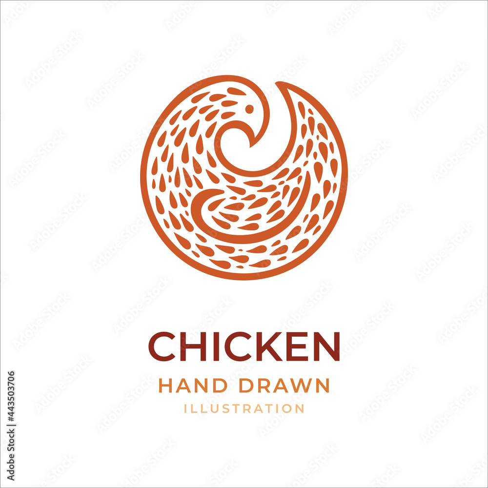 Chicken hand drawn vector illustration. Chicken stylized drawing logo. Chicken abstract logotype. Part of set. Chicken hand drawn vector illustration. Chicken stylized drawing logo. Chicken abstract logotype. Part of set.