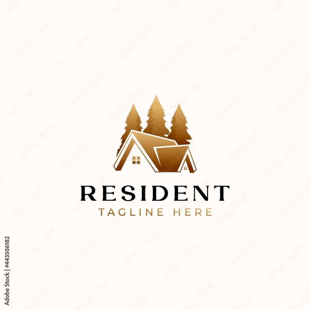 Roof House Gold Gradient Logo Template Isolated in White Background. Vector Illustration Roof House Gold Gradient Logo Template Isolated in White Background. Vector Illustration