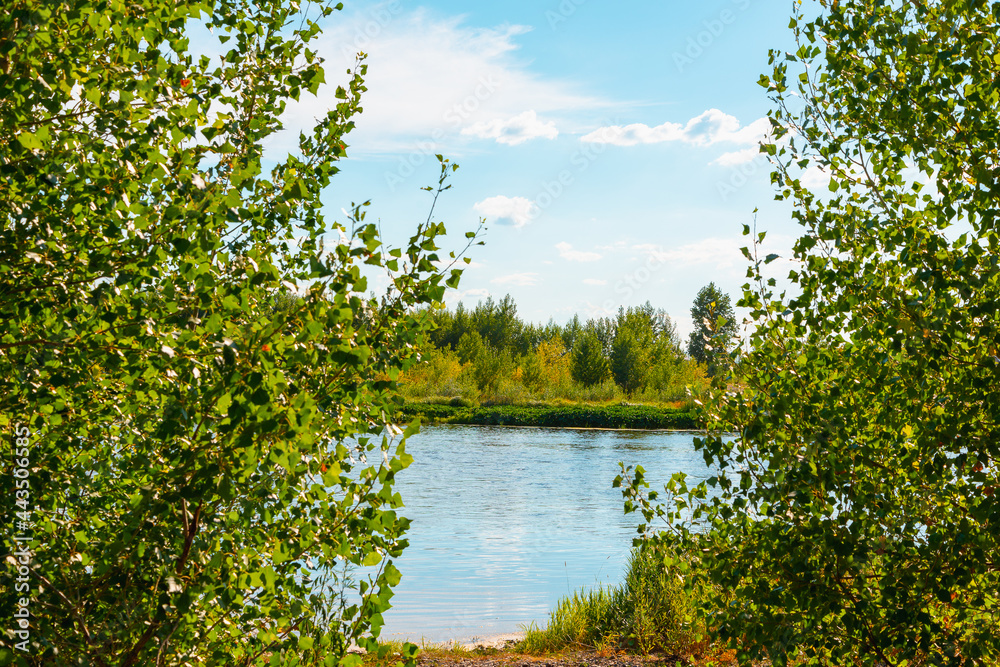 The river is visible behind the green bushes. The river is visible behind the green bushes.