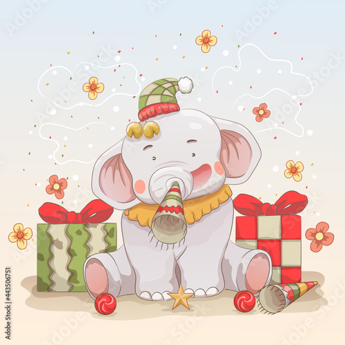 baby elephant celebrate christmas and new year