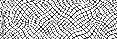 Simple checkered grid background. Vector illustration of pattern with optical illusion  op art. Long horizontal banner.