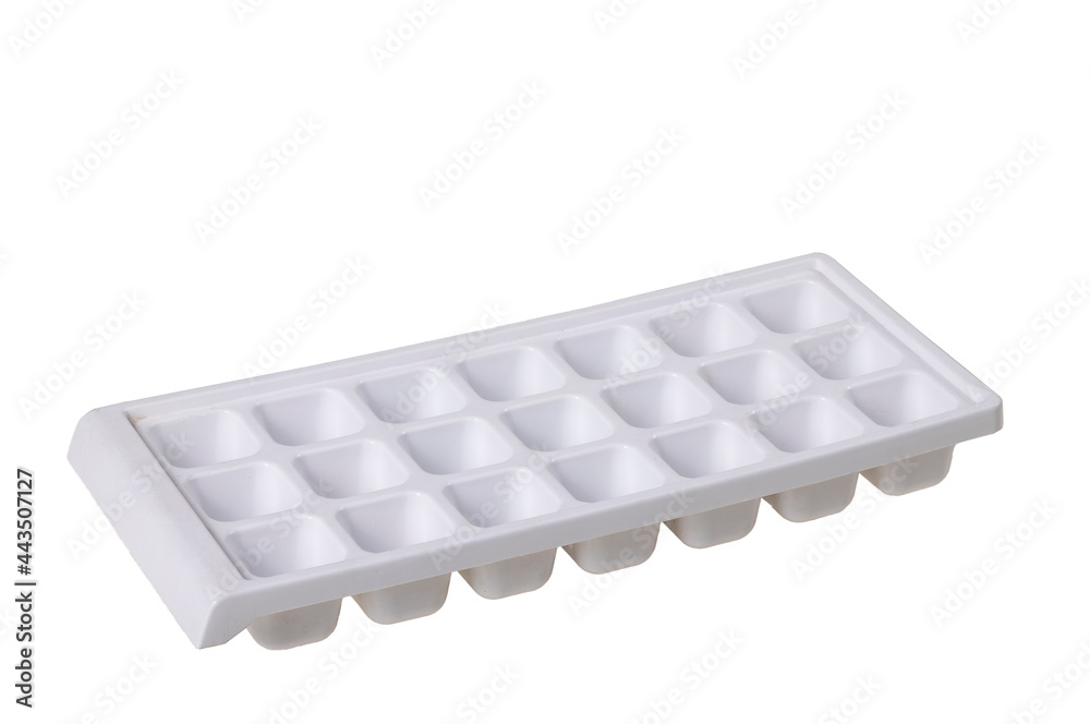 White ice bucket used in the freezer. Tray for freezing water in the shape of cubes. White ice bucket used in the freezer. Tray for freezing water in the shape of cubes.