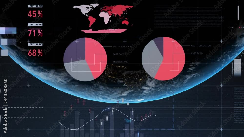 Animation of data processing and statistics over globe