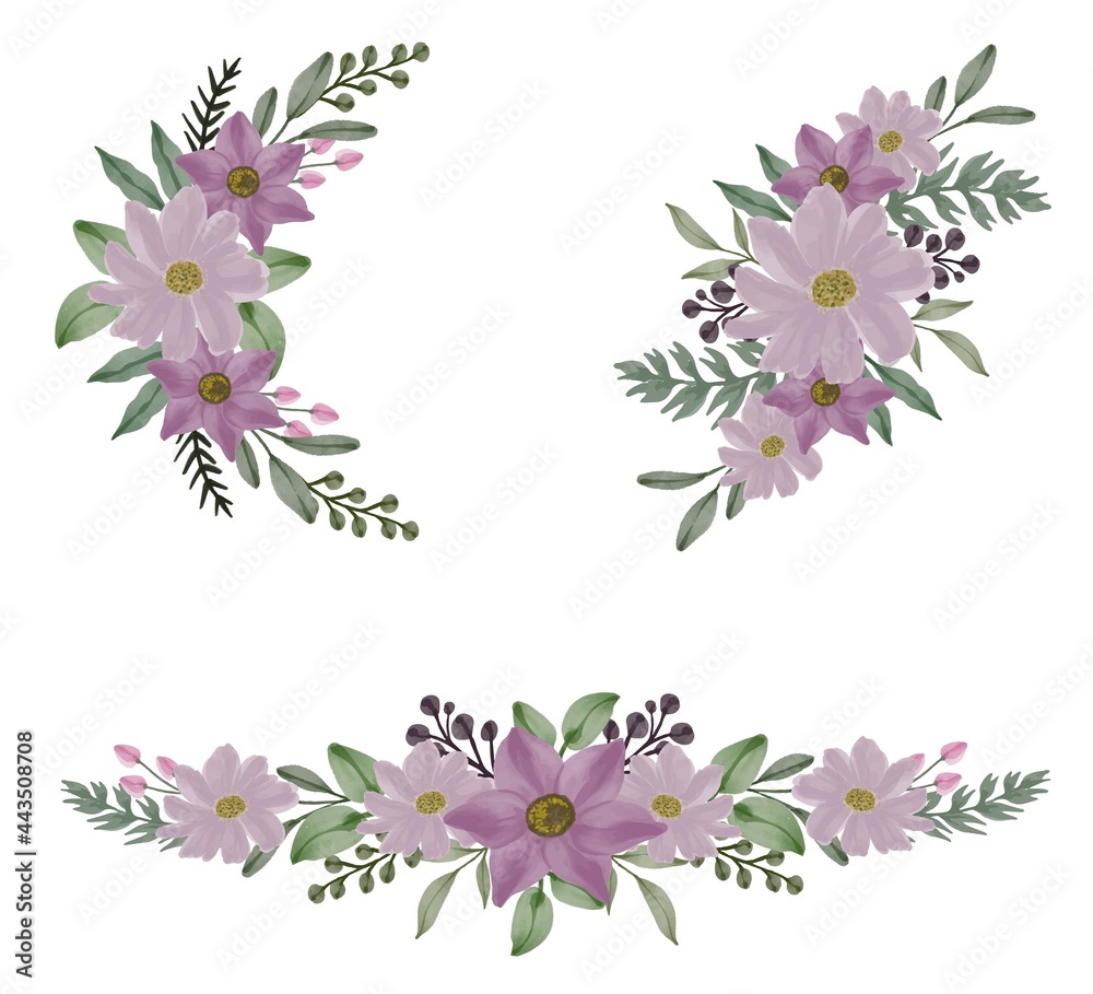 arrangement watercolor floral of purple for greeting and wedding invitation, floral vector design