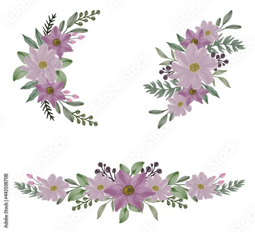 arrangement watercolor floral of purple for greeting and wedding invitation, floral vector design © else_lalala