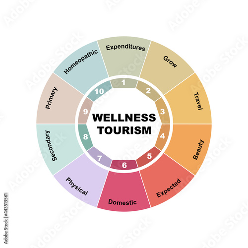 Diagram concept with Wellness Tourism text and keywords. EPS 10 isolated on white background