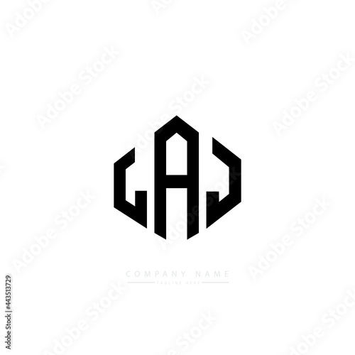 LAJ letter logo design with polygon shape. LAJ polygon logo monogram. LAJ cube logo design. LAJ hexagon vector logo template white and black colors. LAJ monogram, LAJ business and real estate logo. 