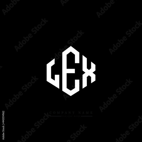LEX letter logo design with polygon shape. LEX polygon logo monogram. LEX cube logo design. LEX hexagon vector logo template white and black colors. LEX monogram, LEX business and real estate logo.  photo