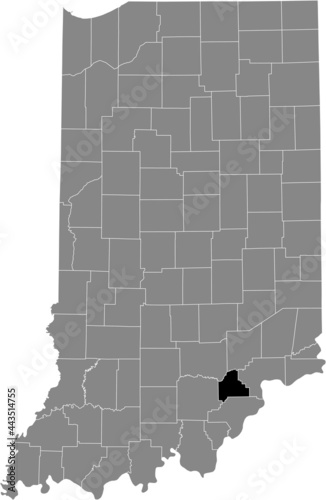 Black highlighted location map of the Hoosier Scott County inside gray map of the Federal State of Indiana, USA