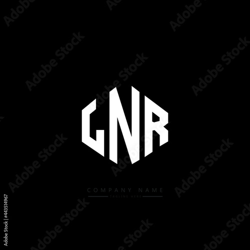 LNR letter logo design with polygon shape. LNR polygon logo monogram. LNR cube logo design. LNR hexagon vector logo template white and black colors. LNR monogram, LNR business and real estate logo.  photo
