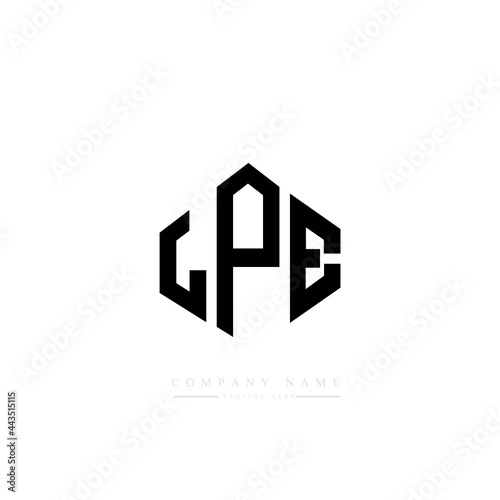LPE letter logo design with polygon shape. LPE polygon logo monogram. LPE cube logo design. LPE hexagon vector logo template white and black colors. LPE monogram, LPE business and real estate logo. 