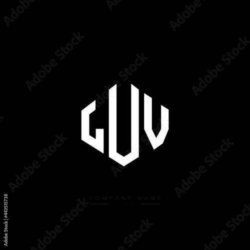 LUV letter logo design with polygon shape. LUV polygon logo monogram. LUV cube logo design. LUV hexagon vector logo template white and black colors. LUV monogram, LUV business and real estate logo. 