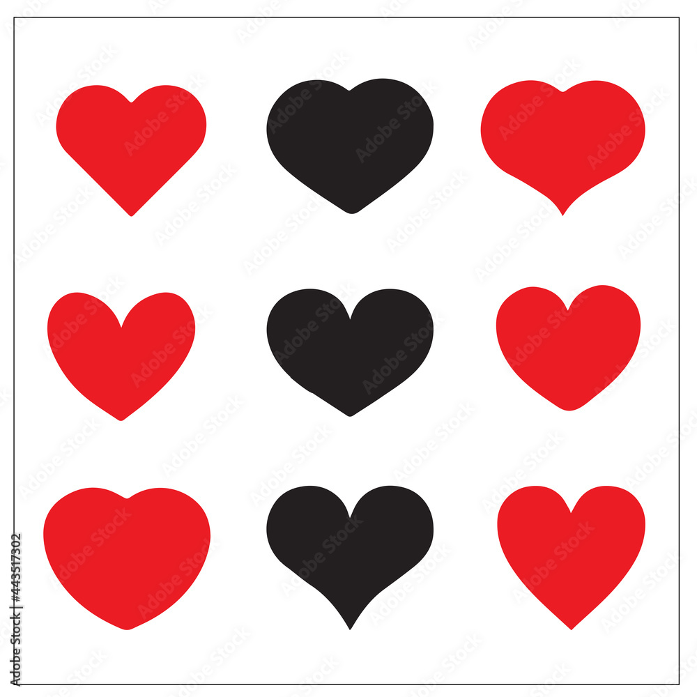 
Two colored nine hearts vector on white background.