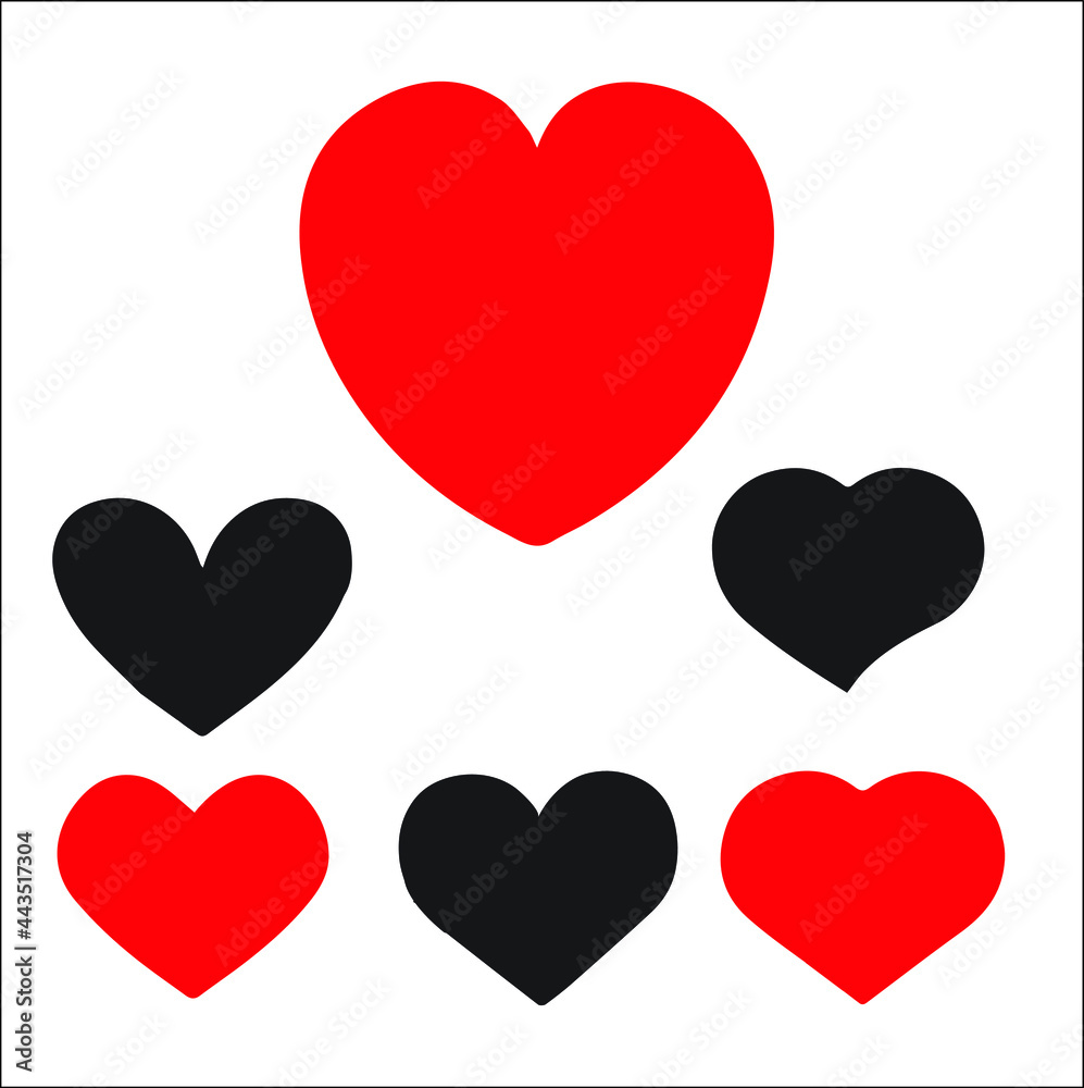 Two colored six hearts vector on a white background.
