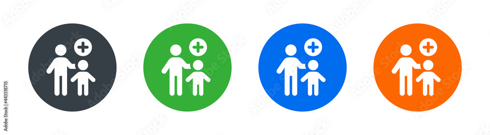 Guardian, adoption icon set. Containing adult taking care of orphan sign symbol. Guardian, adoption icon set. Containing adult taking care of orphan sign symbol.