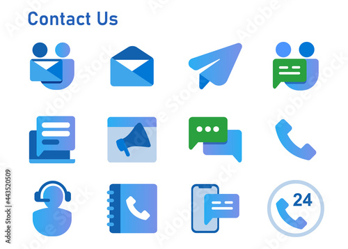 contact us icon set collection from email call hone web form message smartphone chat and text mail envelope symbol blue modern