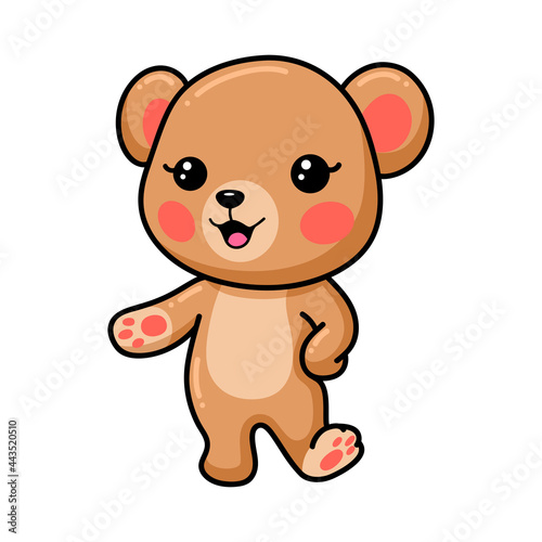 Cute baby brown bear cartoon presenting