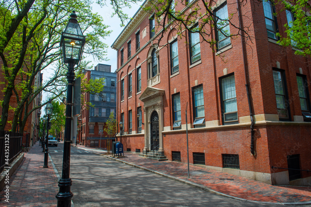 Historic Bowdoin School on 45 Myrtle Street at S Russell Street on Beacon Hill, Boston, Massachusetts MA, USA.