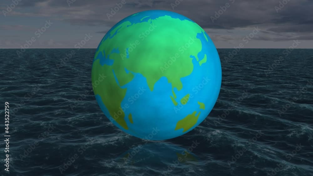 Animation of planet earth over sea waves Animation of planet earth over sea waves