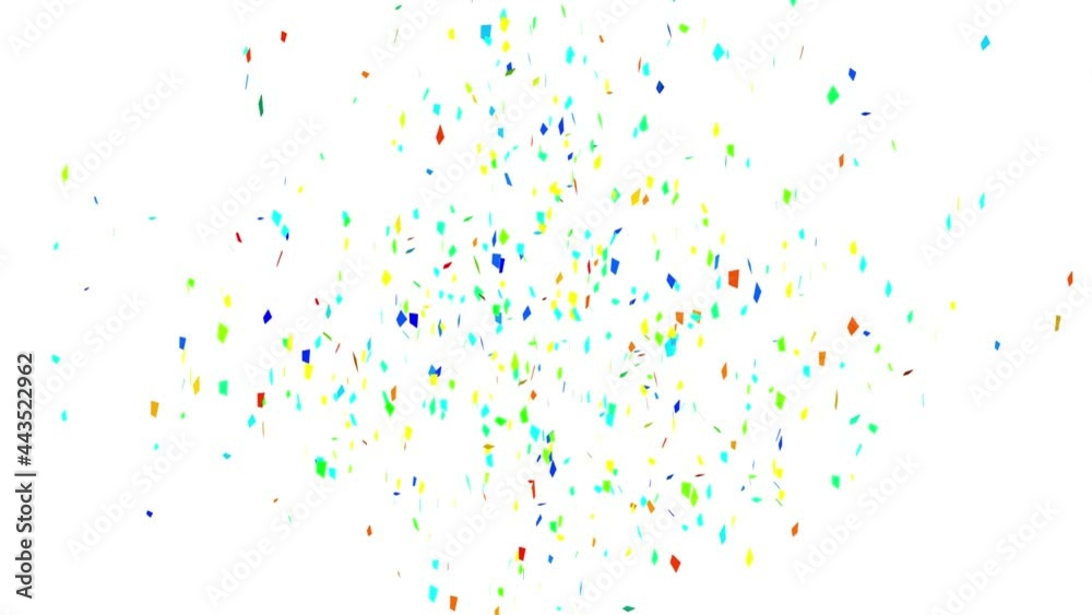 Animation of colourful confetti falling over white background Animation of colourful confetti falling over white background