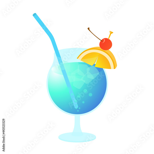 Blue Hawaii tropical cocktail on white background