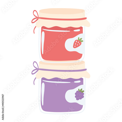bottles of jam fruits