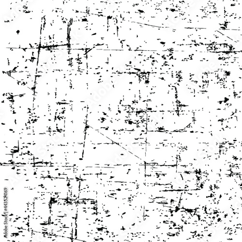 Vector grungy overlay texture. Distress texture of spots, stains, ink, dots, scratches. Design element for textile pattern, web, grungy effect, template and background. Monochrome vector illustration